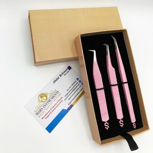 Pinzas de extensión de pestañas de acero inoxidable japonés Rosa logotipo personalizado agarre de diamante punta puntiaguda herramienta de belleza de volumen - Product Image 5
