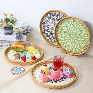 Bon prix bohème rotin plateau de service vadrouille incrustation sous-verre ensemble en gros pour salle à manger pour salle de bain bureau salon fait - Product Image 5