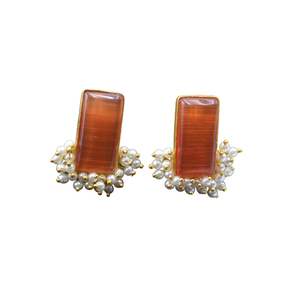 Boucles d'oreilles en laiton et pierre mate plaquée or Bijoux à la mode pour femmes et filles au prix de gros en Inde - Product Image 2