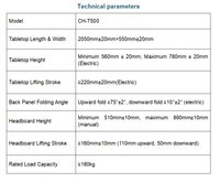 Table d'opération électrique pour chirurgie ophtalmique CH-T500, double fonction, position basse 560 mm, acier inoxydable 304