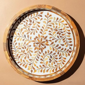 Conception en résine de décalcomanie imprimée unique Plateau de forme ovale en bois de mangue Meilleure vente - Product Image 2