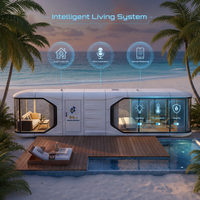 Capsule spatiale mobile futuriste, maison intelligente, bureau préfabriqué avec système de vie intelligent