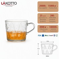 Mug en verre transparent LAKOTTO 460 ml avec poignée, motif sapin de Noël en relief, pour la maison et le bar, approvisionnement en gros, OEM pris en charge