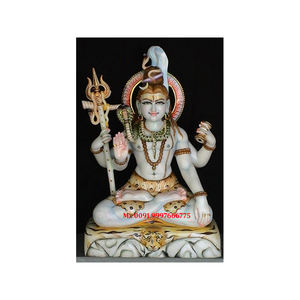 Nouvel idole de Shiva en marbre blanc au design attrayant, en position assise avec les mains en Ashirvaad Mudra, surface brillante, pour la maison et le temple - Product Image 1