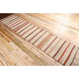 2.6x11.4 ft Rug, Turkish Vintage Runner Rug, <b>Brown</b> Kilim <b>Wool</b> Rug - Product Image 4