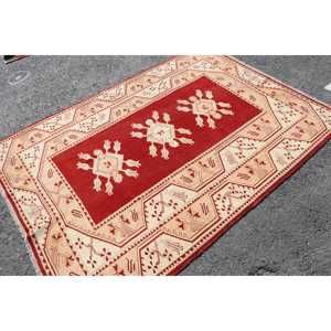 พรมตุรกี ขนาด 4.9x6.7 ฟุต พรมวินเทจ พรมขนสัตว์ลายทางสีแดง - Product Image 4