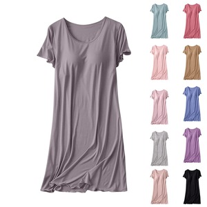 ใหม่สำหรับชุดกลางคืนโมดอลสำหรับผู้หญิงชุดนอนบราแขนสั้นพร้อมแผ่นรองหน้าอกชุดนอนบราฟรีไซส์ใหญ่ - Product Image 2