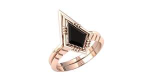 Bague de fiançailles classique en argent sterling 925 plaqué rhodium pour homme, sertie d'un onyx noir en forme de cerf-volant, style antique - Product Image 3