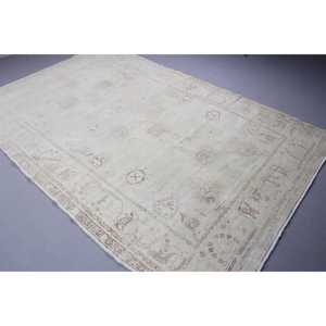 Grand tapis turc vintage 6,2x9,2 pieds, tapis floral blanc et marron - Product Image 2