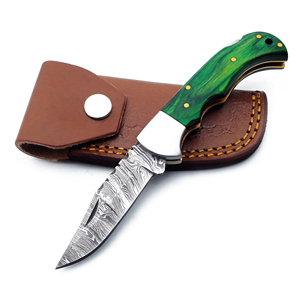 Couteau de poche en acier damas fait main avec dos en bois vert Couteau pliant D2 personnalisable pour la chasse et le camping OEM disponible - Product Image 4