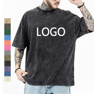 เสื้อยืดซักกรดแขนสั้นสำหรับผู้ชายเสื้อวินเทจซักกรดแขนสั้นสองชั้นแบบเรียบโลโก้ตามสั่ง - Product Image 2