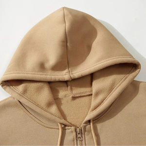 Moda de invierno Sudadera con capucha Cremallera completa Manga larga Streetwear Bordado Kanga Bolsillo Color sólido Liso teñido Pedido mínimo 2 - Product Image 3