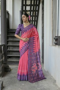 Saree en soie tussar souple imprimé temple de haute qualité avec chemisier assorti pour les femmes en bonne santé - Product Image 3