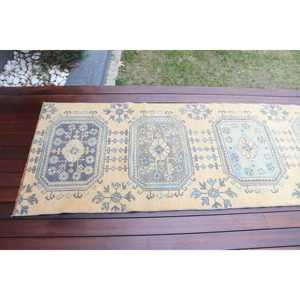 Alfombra Vintage de 2.7x8.5 pies (81x259 cm), Alfombra Turca Azul del Suroeste - Product Image 5