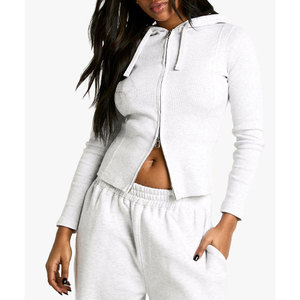 Fait sur mesure femmes respirant 100% coton lourd vêtements d'hiver fermeture éclair complète à capuche pantalons de survêtement survêtements motif solide Plus - Product Image 4