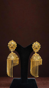 Boucles d'oreilles les plus bas prix serties de boucles d'oreilles de style Jhumka plaqué or 22CT de conception traditionnelle bijoux pour femmes - Product Image 3