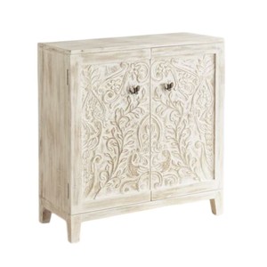 Armoire à deux portes décorative vintage faite à la main avec motif de mandala sculpté Construction en bois de manguier et finition rustique - Product Image 3