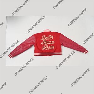 Vestes letterman de baseball brodées en chenille de laine avec logo personnalisé veste universitaire vintage en cuir orange à manches pour femmes - Product Image 3