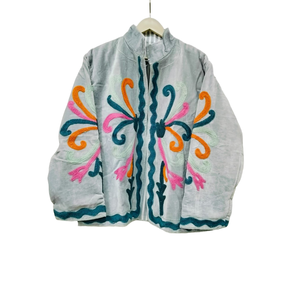 jacketWoman Velvet Sujani Ladies' Winter Coat Autumn Quilted <b>Jacket</b> Reversible Design <b>Mandarin</b> <b>Collar</b> Floral Full Sleeve Single - Product Image 2