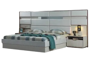 White Bedroom Furniture Designer Double Bed Luxury 2x Wooden Bedside Tables