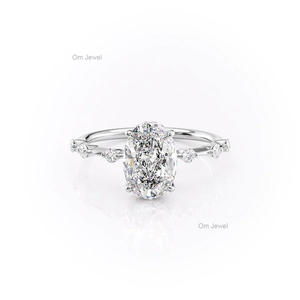 Anillo de boda de compromiso de mujer cristiana clásica de oro blanco de 14 quilates IGI certificado Oval Lab Grown Diamond elegante Punta de fiesta - Product Image 1
