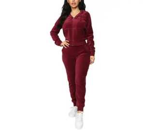 Nouveau survêtement élégant en velours avec logo personnalisé, hauts courts et pantalons de survêtement, ensemble 2 pièces, survêtements en velours pour femmes - Product Image 4