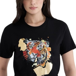 T-shirt en jersey 100 % coton pour femme, nouveau, à manches courtes, décontracté, respirant, imprimé, motif uni, teint, compressé, pour l'été - Product Image 3
