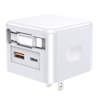 Chargeur mural USB C GaN 40W avec câble rétractable intégré, adaptateur secteur de voyage, charge rapide, prise US EU UK pour ordinateur portable, téléphone, tablette