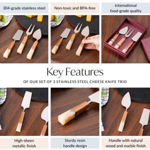 Ensemble de couteaux à fromage Sheeraz International avec manche en bois et marbre, couteau à fromage en acier inoxydable, fourchette, ustensiles de cuisine - Product Image 5