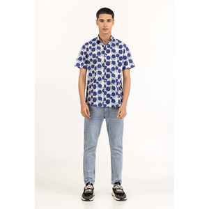 Men's Casual Printed Dot Pattern <b>Shirt</b> Navy <b>White</b> 100% Cotton Poplin <b>Long</b> <b>Sleeves</b> Anti-Wrinkle Size XL for Autumn - Product Image 5