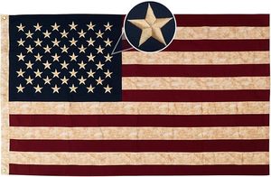 ธงชาติอเมริกันวินเทจ ขนาด 3x5 ฟุต ผ้าฝ้าย 100% กันน้ำ พร้อมเสาธงอะลูมิเนียมแบบแขวน ปักลาย ย้อมสีชา ทนทาน สไตล์โบราณ - Product Image 6