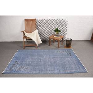 Alfombra turca vintage moderna, diseño de retazos azul y azul, tejido plano de lana de 4x6,9 pies para decoraciones de sala de estar - Product Image 3