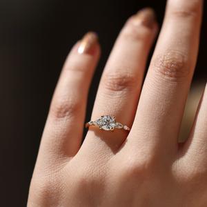 5mm Round Cut Moissanite Engagement Ring with Marquise Side <b>Stones</b> | Elegant Wedding Fine Jewelry - Product Image 4