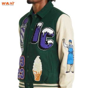 แจ็กเก็ตผ้ากำมะหยี่ปักสีเขียวสำหรับผู้ชายสไตล์ฮิปฮอปเบสบอลตัวอักษรพร้อมคอตั้งสำหรับฤดูหนาว - Product Image 2