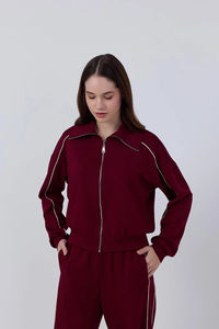 ชุดวิ่งสำหรับผู้หญิงใหม่ประกอบด้วยแจ็กเก็ตคอปกตั้งและกางเกงขากว้างพร้อมรายละเอียดท่อสะท้อนแสงสไตล์หรูหราสำหรับผู้หญิง - Product Image 6