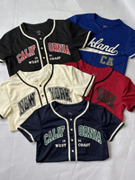 Camiseta de Béisbol con Estampado de Letras de California y Nueva York, Secado Rápido, Top Deportivo con Botones, Manga Corta, Jersey de Béisbol Unisex