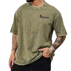 T-shirt délavé à l'acide personnalisé pour homme, 220g, en coton, col rond, manches courtes, imprimé, fitness, t-shirt vierge, 100% coton jersey - Product Image 1