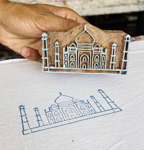 Timbre en bois sculpté à la main Taj Mahal, impression textile indienne au meilleur prix - Product Image 3