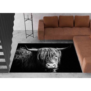 Tapis Vache des Highlands : Tapis imprimé animal motif bison, tapis fin non tissé - Product Image 2