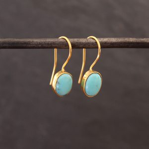 Everyday Gold Plated <b>Drop</b> <b>Earrings</b> with Turquoise Gemstone Solid 925 <b>Sterling</b> <b>Silver</b> Women's Jewelry - Product Image 3