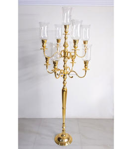 Candelabros de 5 brazos de latón dorado hechos a mano con tazas de vidrio decoradas votivas boda ceremonia decoración centro de mesa - Product Image 5