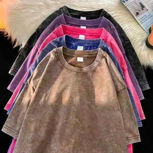 Wholesale Blank Plain 100% Cotton Fabric Round Neck Short Sleeve Heavyweight Vintage Acid Wash Essentials Men's T-<b>shirt</b> for Men - Product Image 5