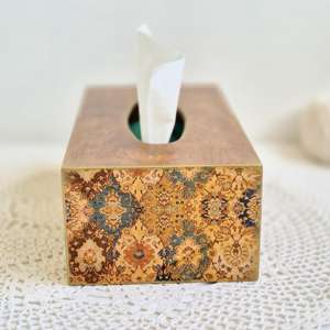 Caja de pañuelos de madera de alta calidad diseño personalizado y formas proveedor al por mayor caja de servilletas de pañuelos Meena Natural con hoja impresa - Product Image 5