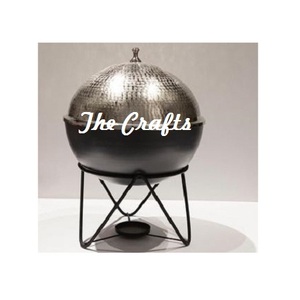 Plato de frotamiento de cobre y acero de diseño fantástico con soporte de hierro negro y tapa de vidrio Accesorios de hotel Plato de frotamiento para servir - Product Image 5