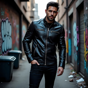 OEM Chest Pocket Leather Jacket Boys Streetwear Biker Zipper Leather Jacket <b>Men</b> Winter Warm Vintage Genuine Leather Coat <b>Men's</b> - Product Image 5