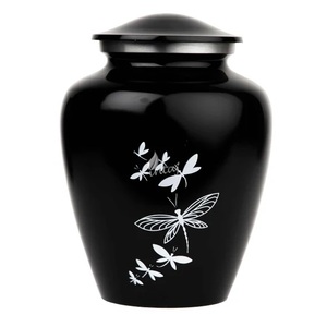 Noir classique meilleure qualité enduit de poudre noire peint à la main urne de crémation traditionnelle indienne pour les cendres humaines crémation moderne Ur - Product Image 2