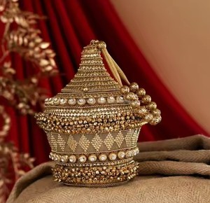High Demand Luxury Brass Metal Clutch <b>Bag</b> with Pearl & Rhinestone Work for Weddings & Parties Export Ready - Product Image 1