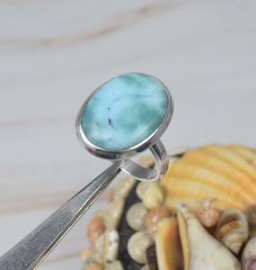 Bague de promesse faite à la main bague solide Style Boho Larimar pierre précieuse bijoux en argent Sterling 925 argent Sterling 925 timbre bague bijoux - Product Image 4