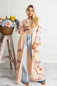 Kimono largo bordado para mujer, ropa de playa tejida con flores y bolsillo, ropa holgada hasta el suelo - Product Image 4