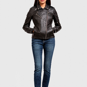 Veste en cuir pour femmes à col rabattu de couleur unie personnalisée Grande veste en cuir véritable Veste pour femmes à vendre en ligne avec OEM - Product Image 4